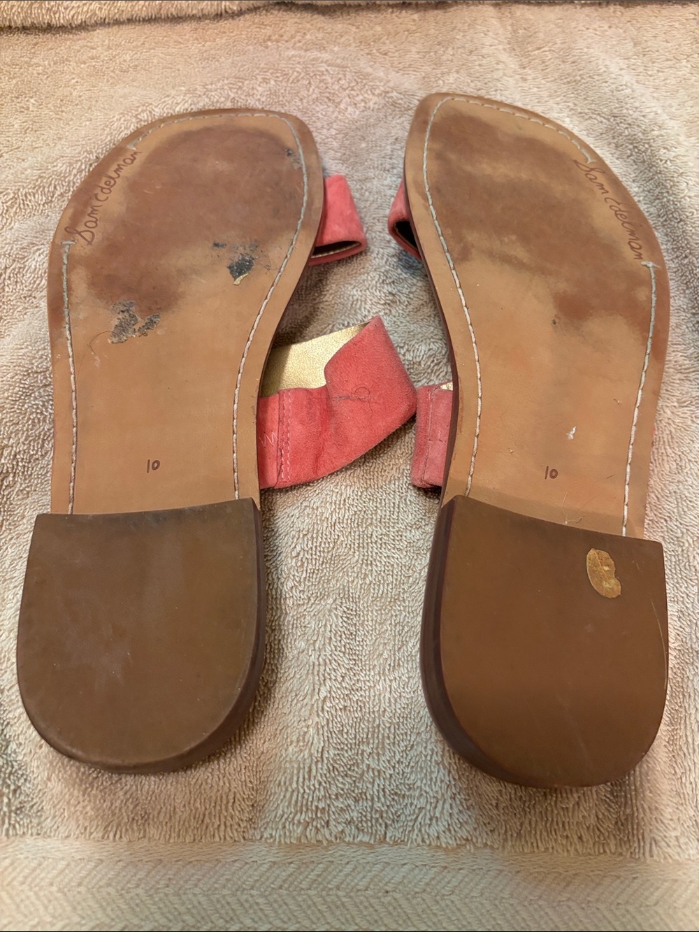 Sam Edelman Coral/Pink Suede Double-Strap Slide Sandals - size 10 - Picture 5 of 9